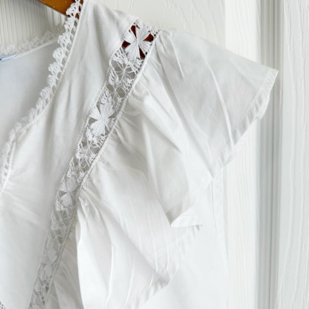MI GOLONDRINA Valentina White Blouse Top Size Small Ruffle White Embroidered - Picture 8 of 15